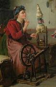 Hermann David Solomon Corrodi Familie mit Frau am Spinnrad oil painting